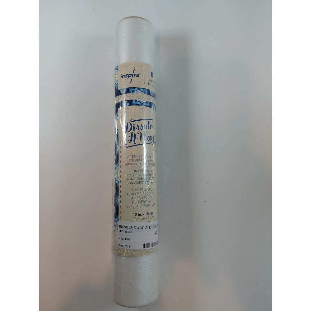 Inspira Dissolve A Way Water Soluble Embroidery Stabilizer Film 12" x 10 Yds